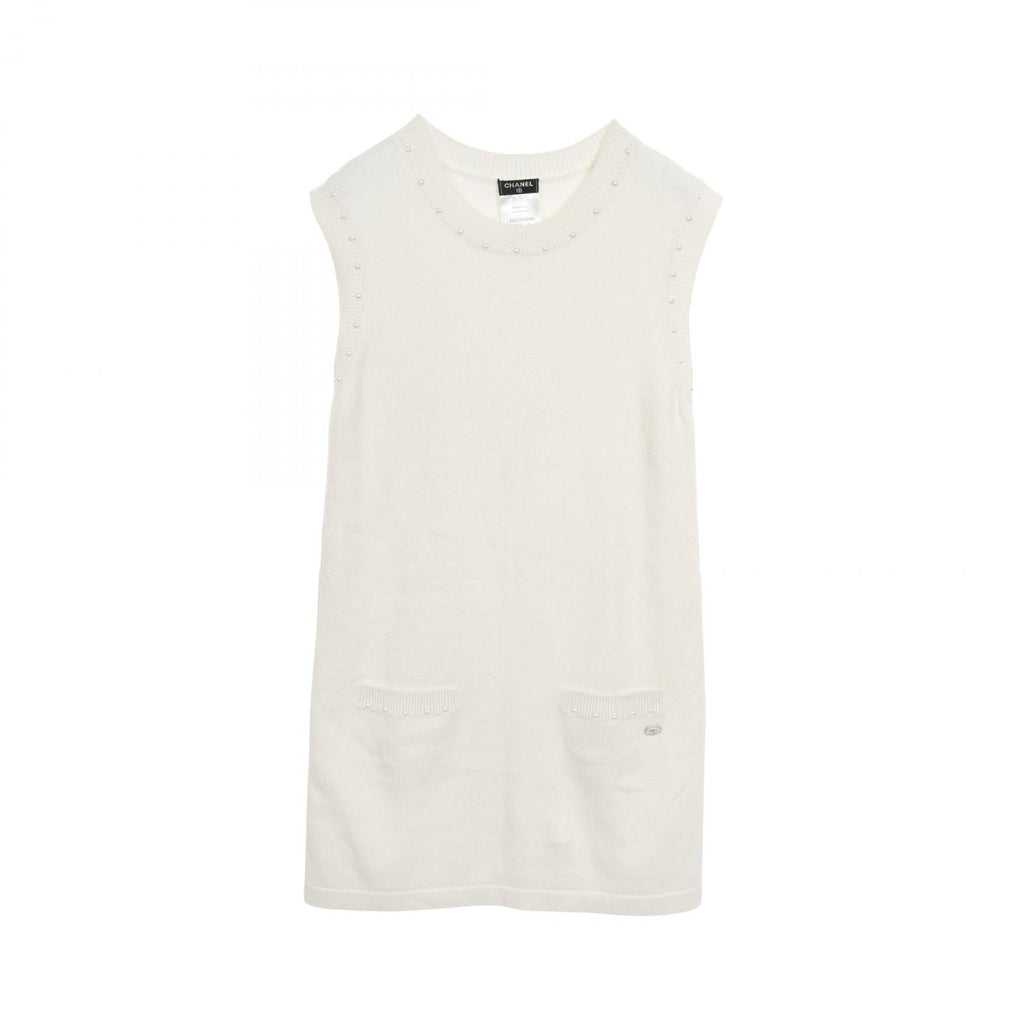 Chanel Pearl Trim Cotton Cashmere Dress