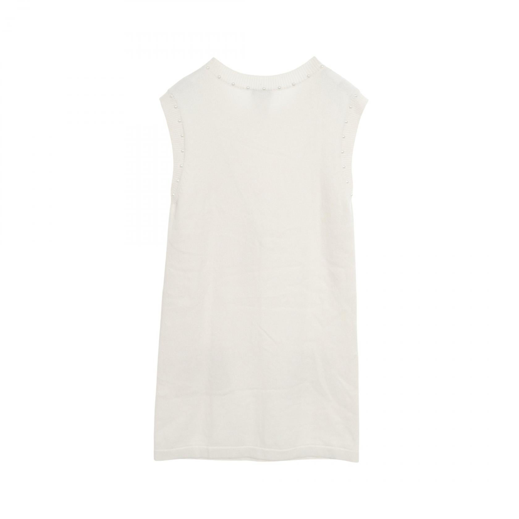 Chanel Pearl Trim Cotton Cashmere Dress