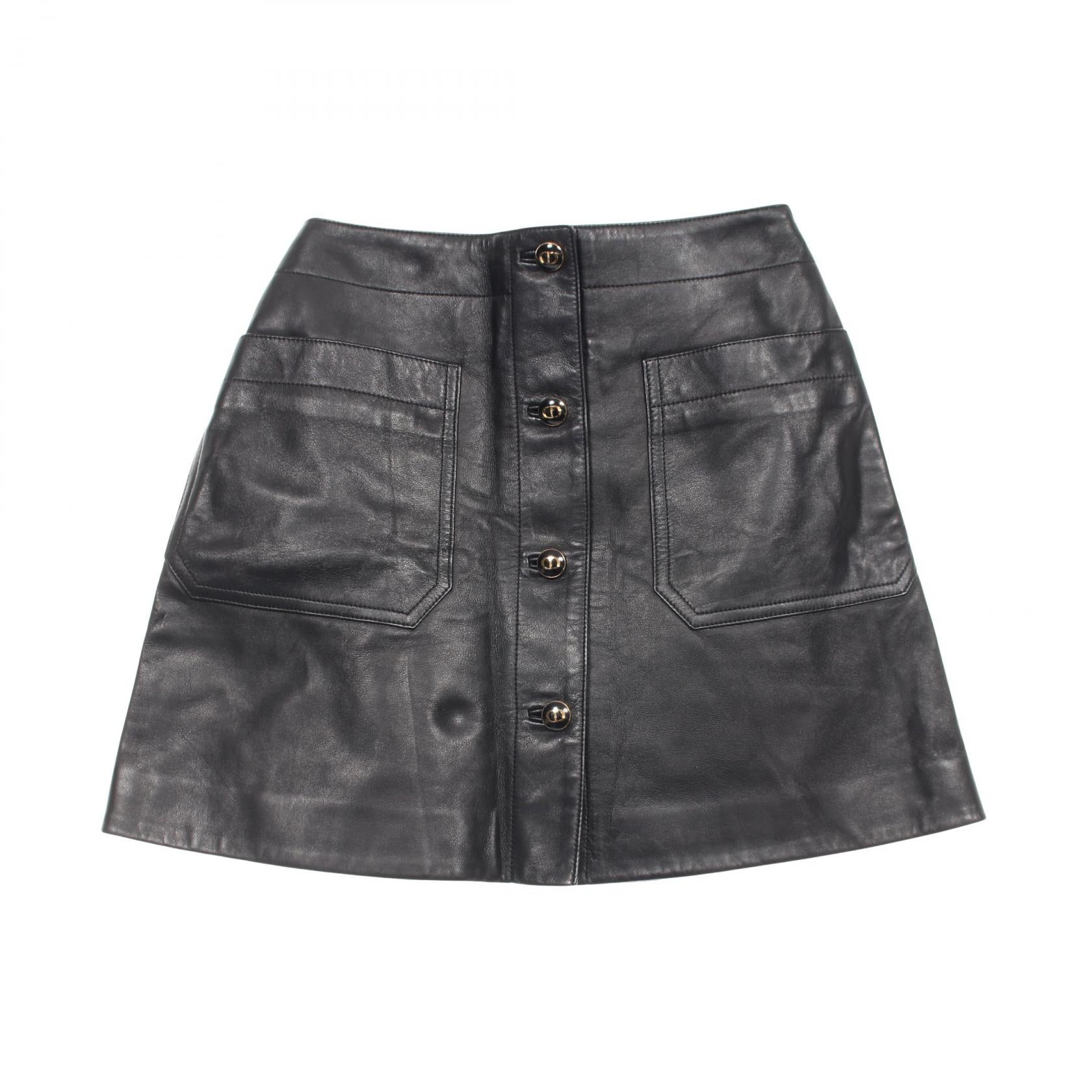Dior CD Logo Button Lamb Leather Skirt
