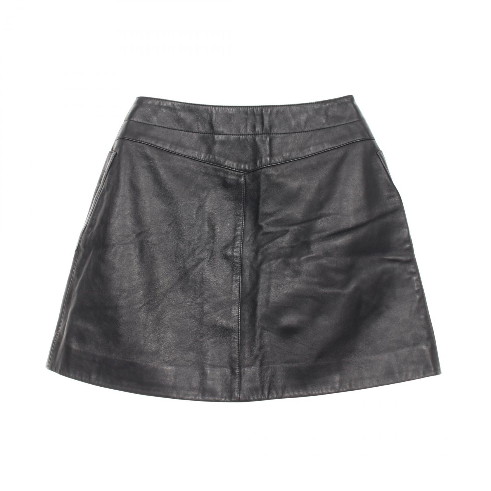 Dior CD Logo Button Lamb Leather Skirt