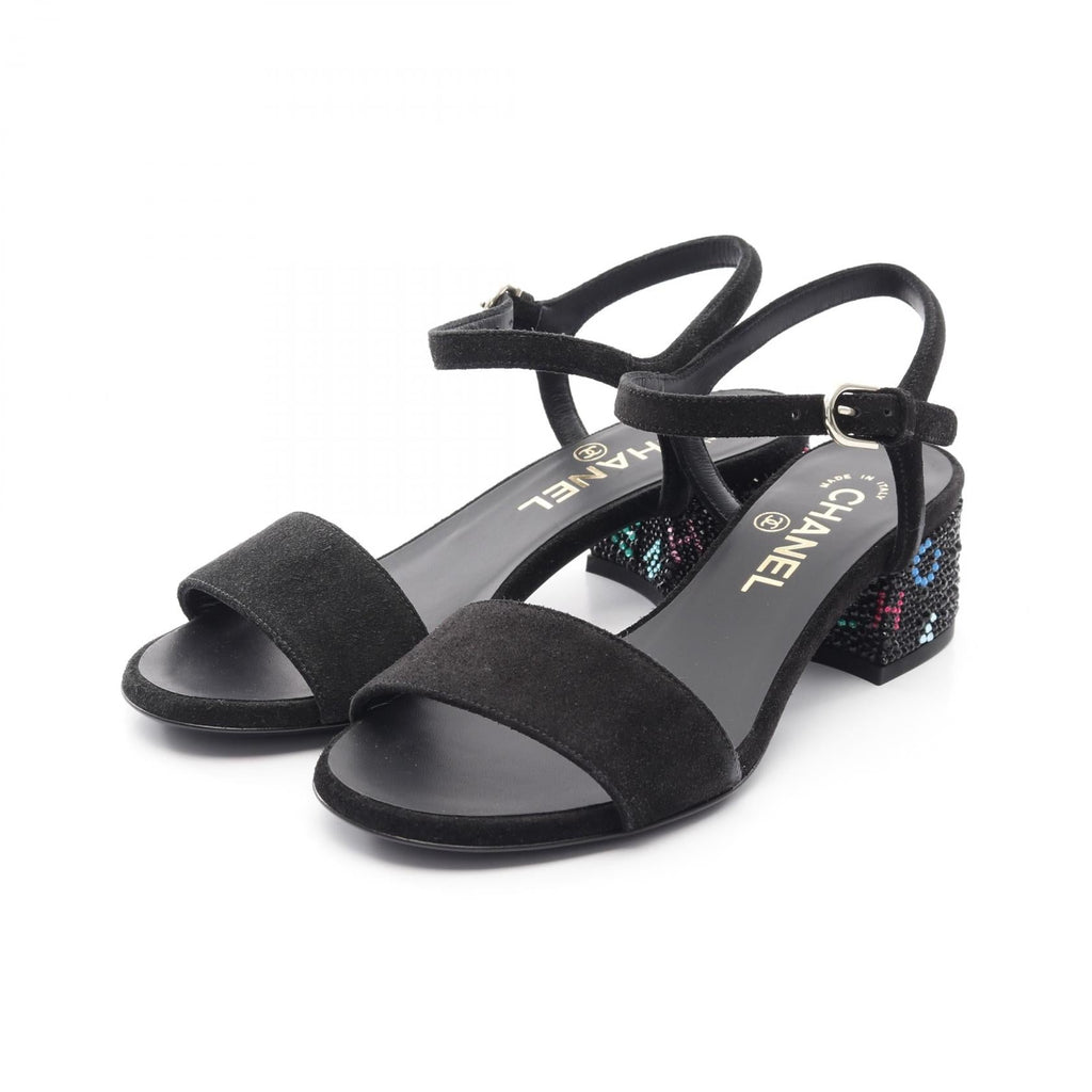 Chanel Rhinestone Logo Suede Sandals