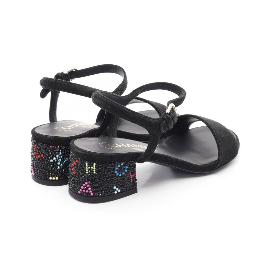 Chanel Rhinestone Logo Suede Sandals