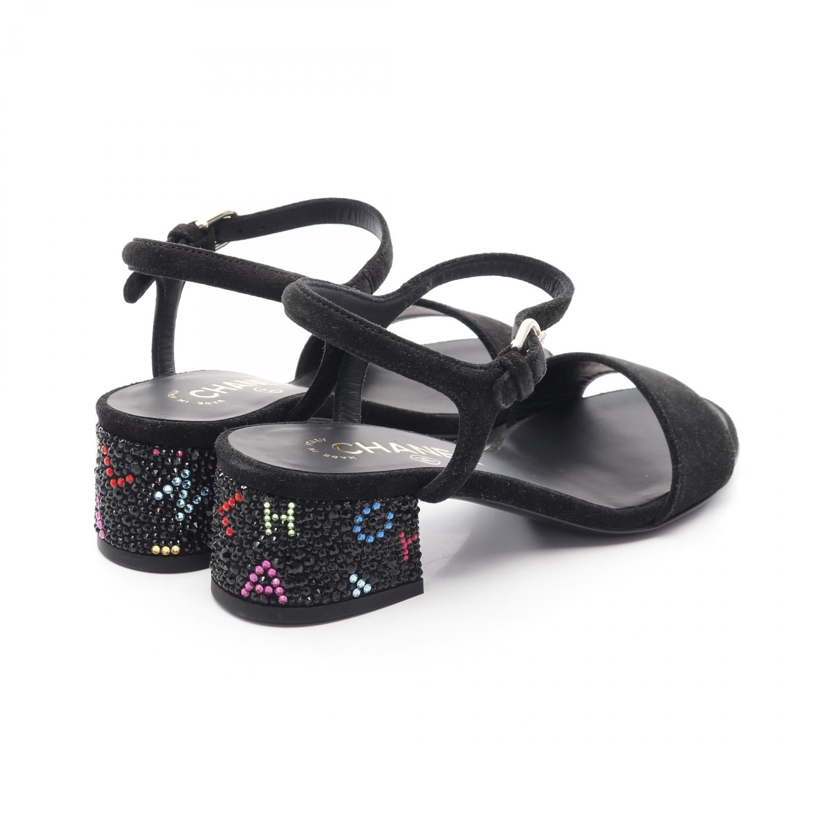 Chanel Rhinestone Logo Suede Sandals
