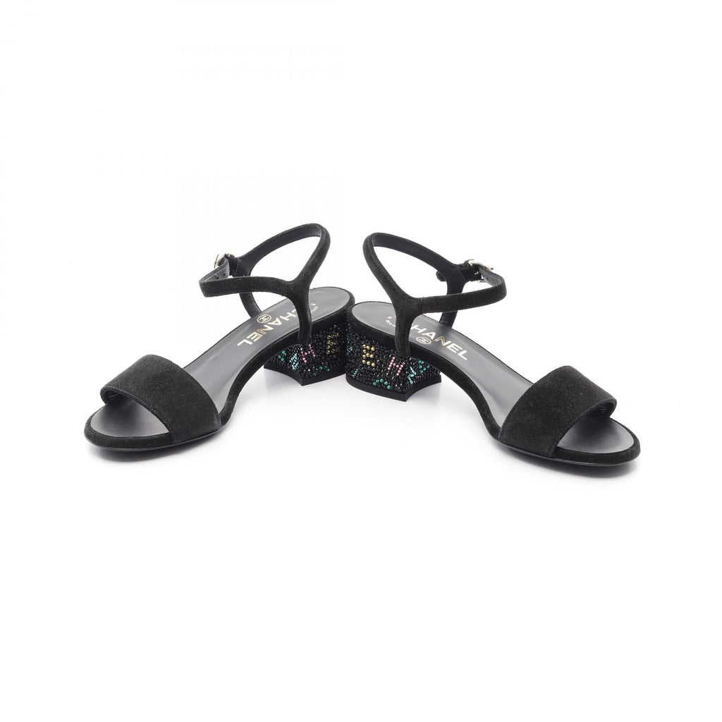 Chanel Rhinestone Logo Suede Sandals