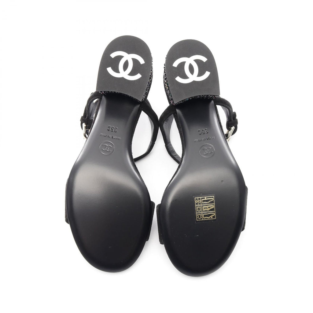 Chanel Rhinestone Logo Suede Sandals