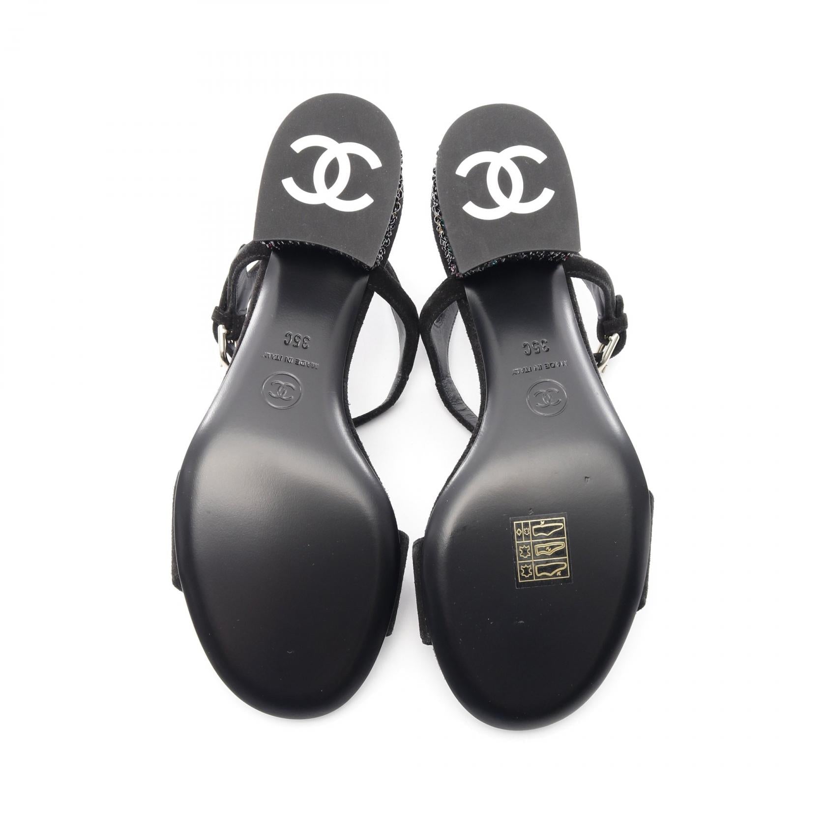 Chanel Rhinestone Logo Suede Sandals