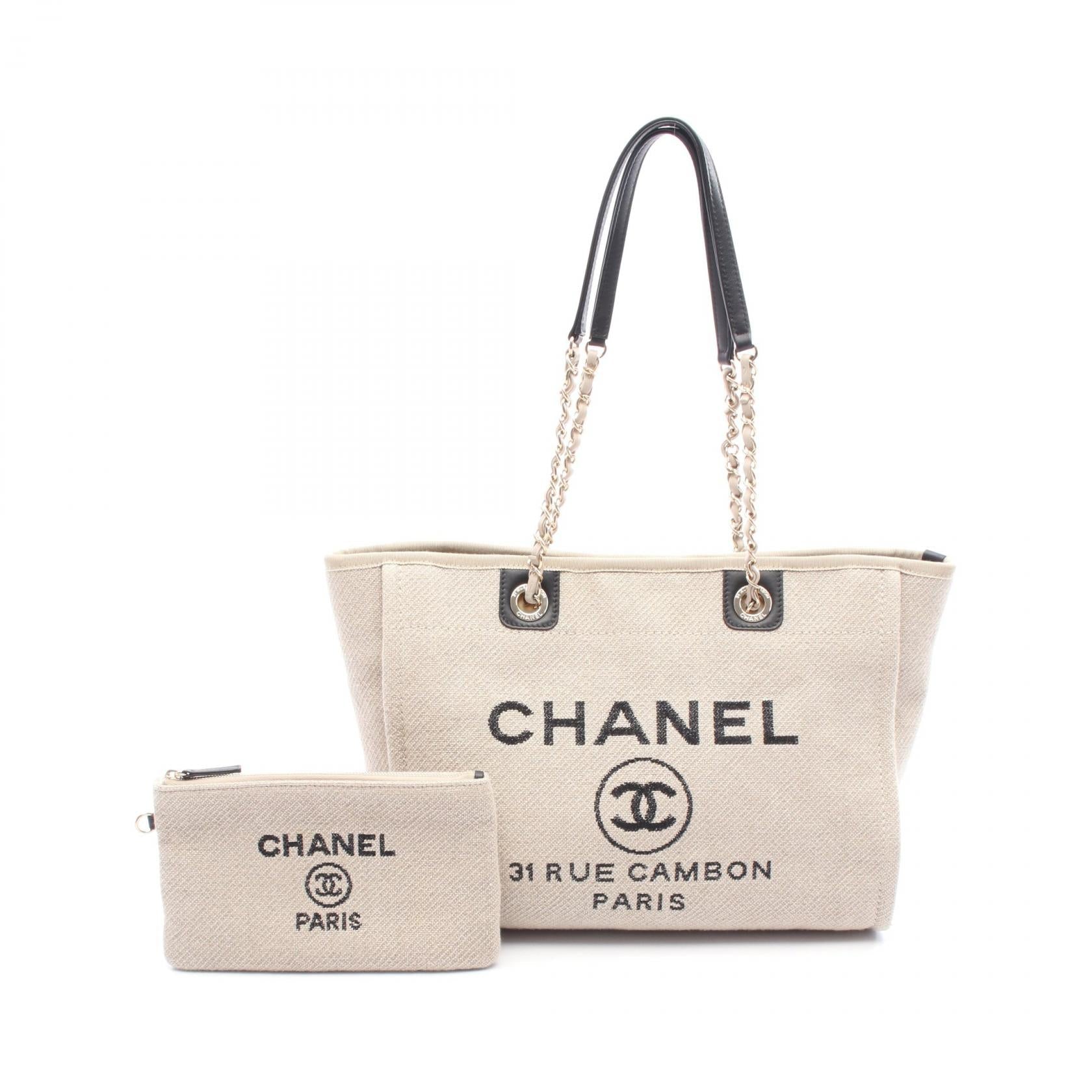 Chanel Deauville Canvas Leather Tote Bag