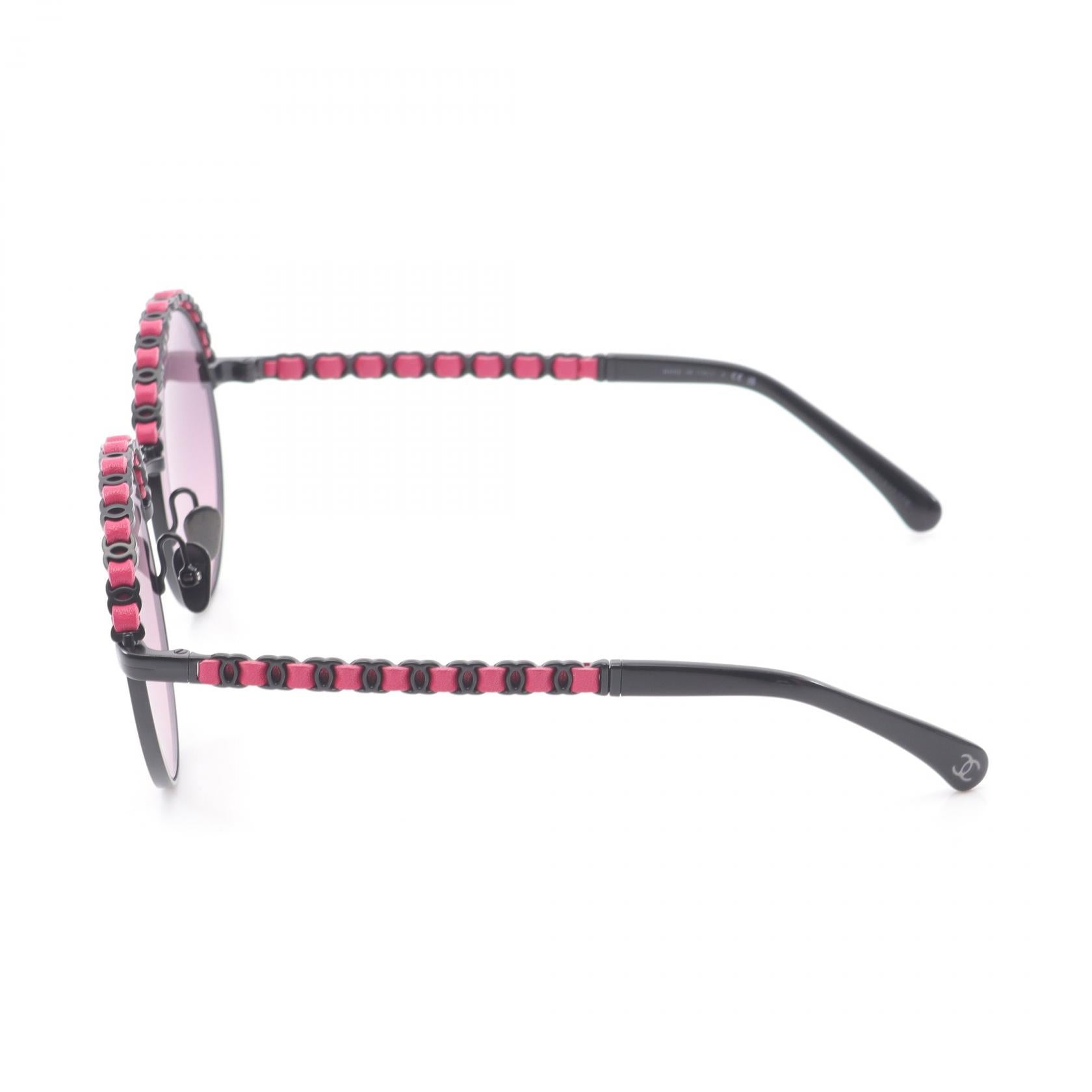 Chanel Coco Mark Leather Metal Sunglasses