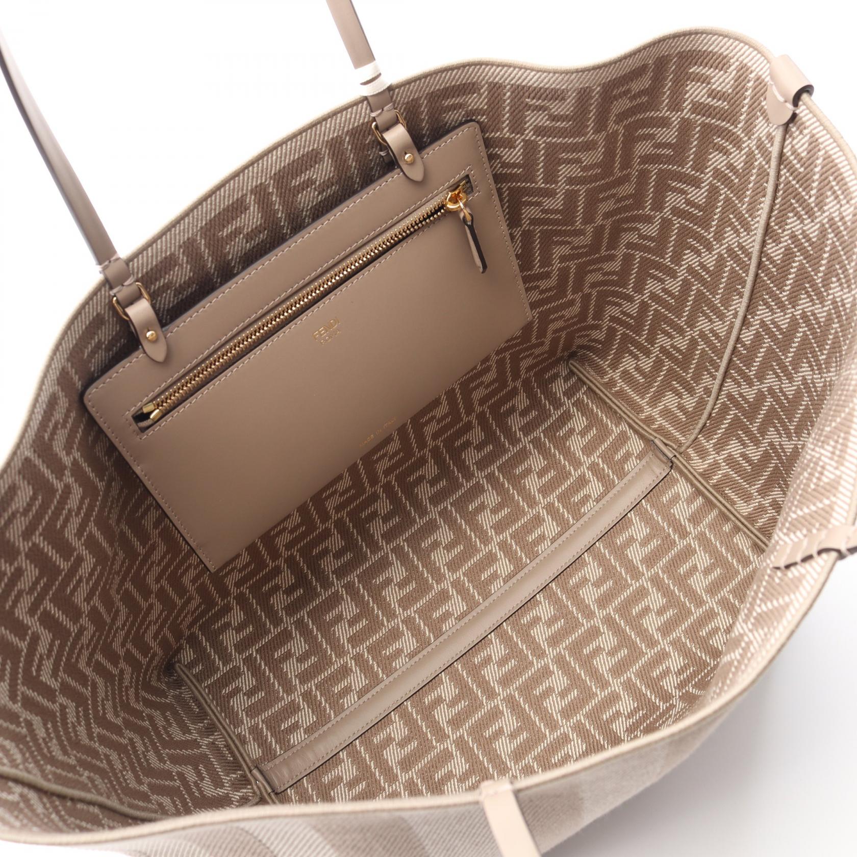 Fendi LARGE ROLL Canvas Leather Tote Bag