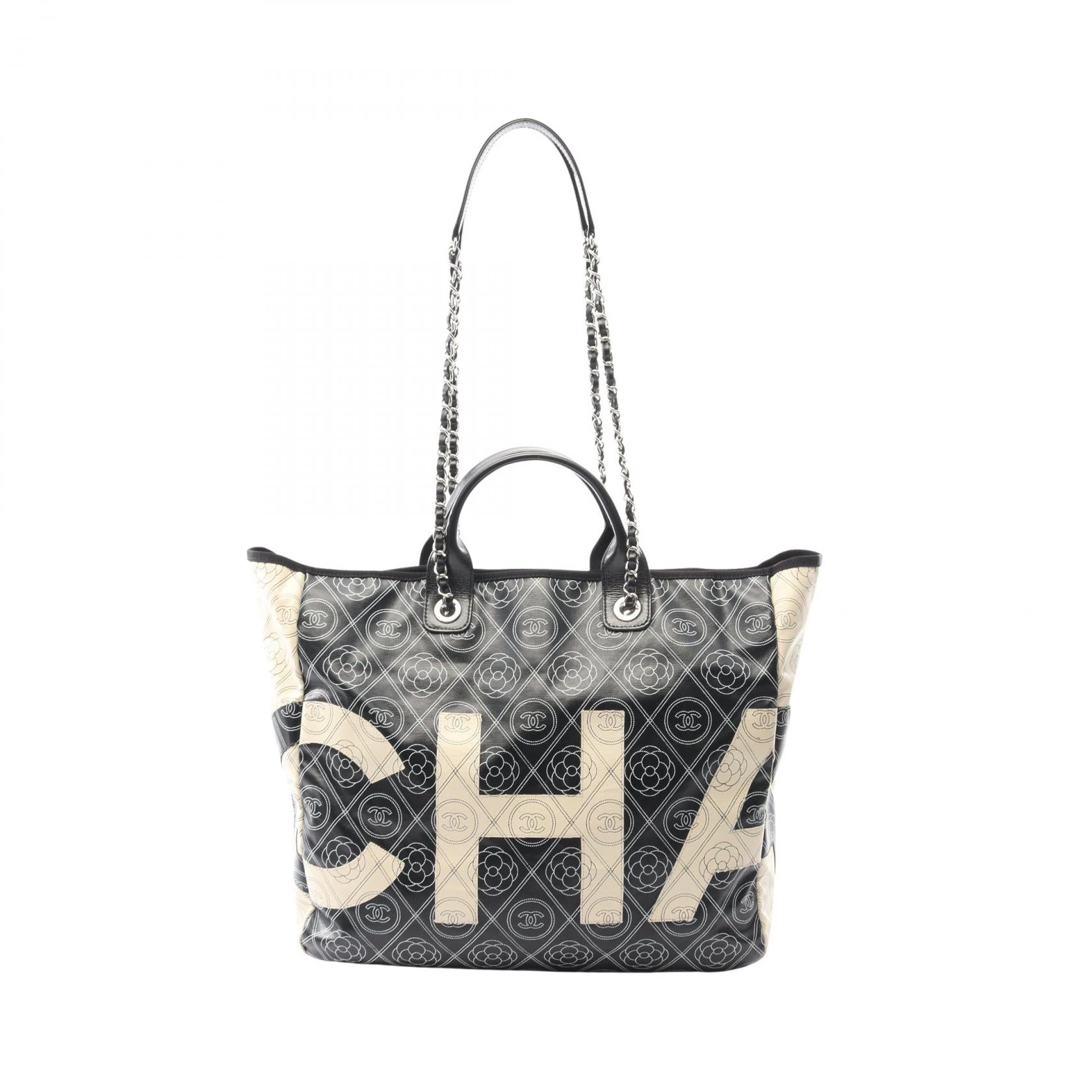 Chanel Coco Mark Camellia PVC Coated Canvas Tote Bag