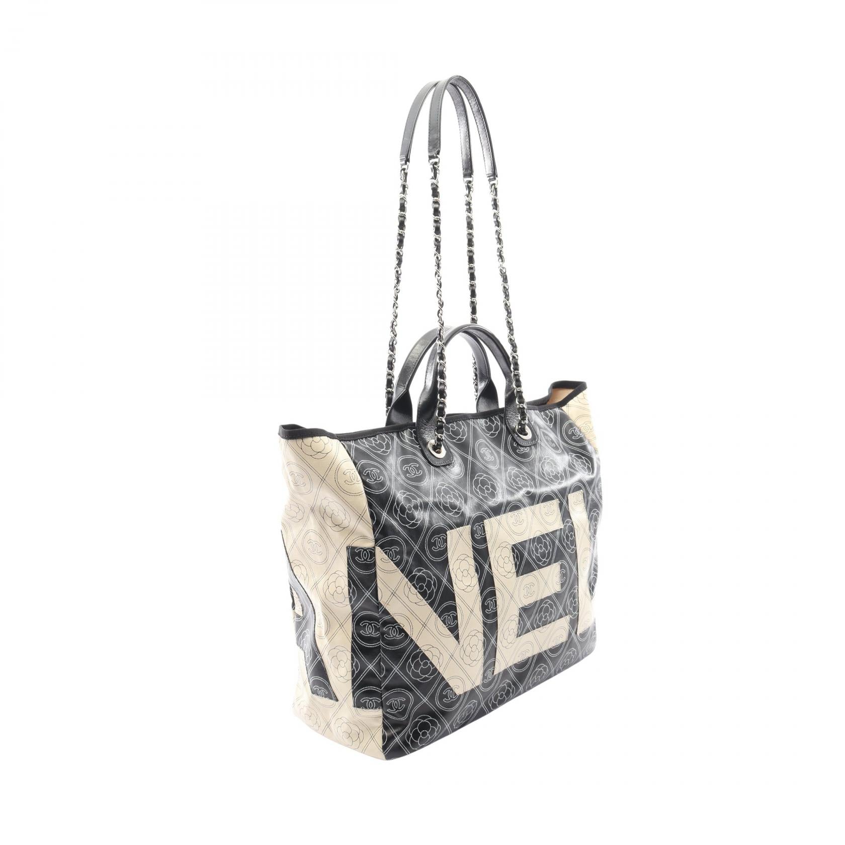 Chanel Coco Mark Camellia PVC Coated Canvas Tote Bag