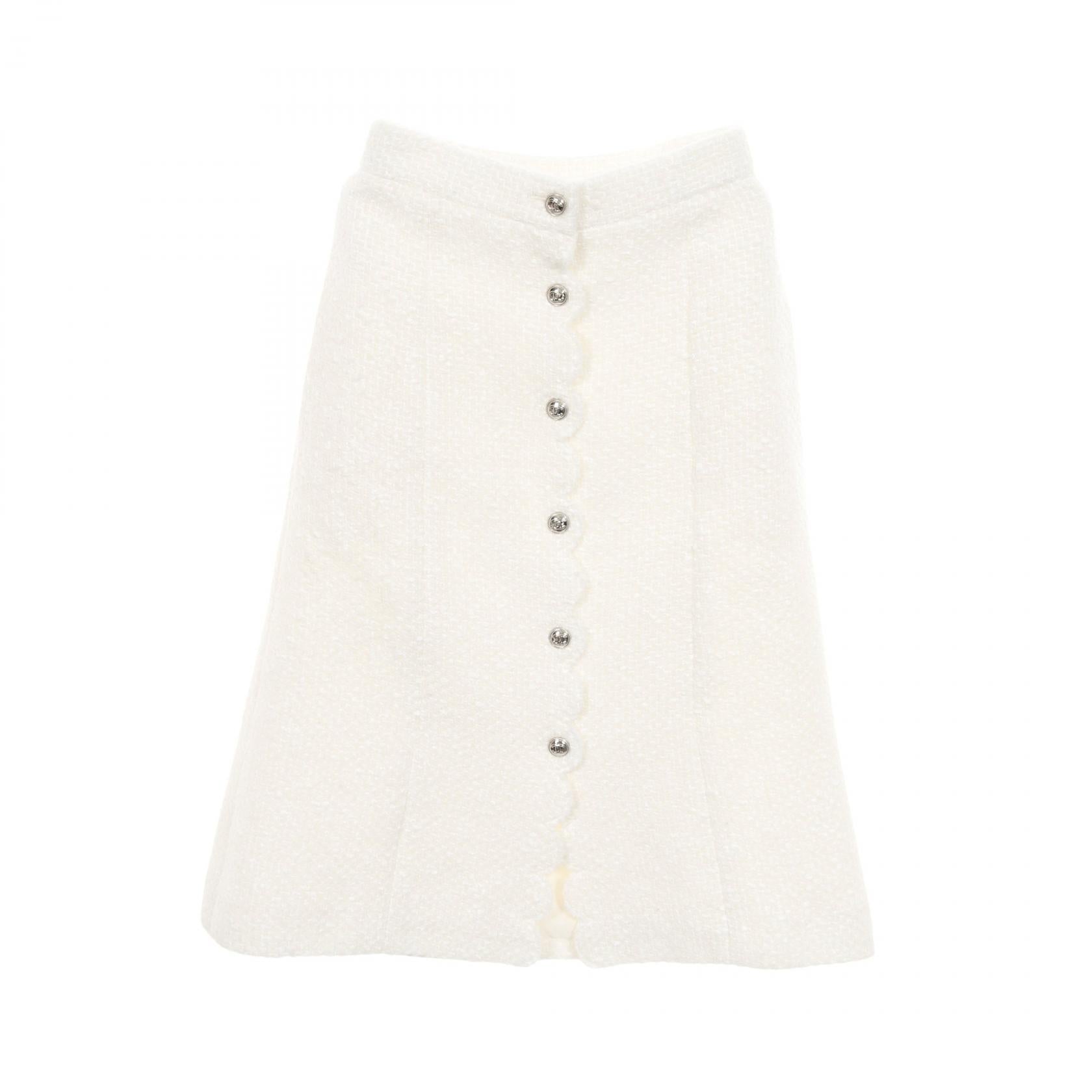 Chanel Coco Mark Button Wool Blend Skirt