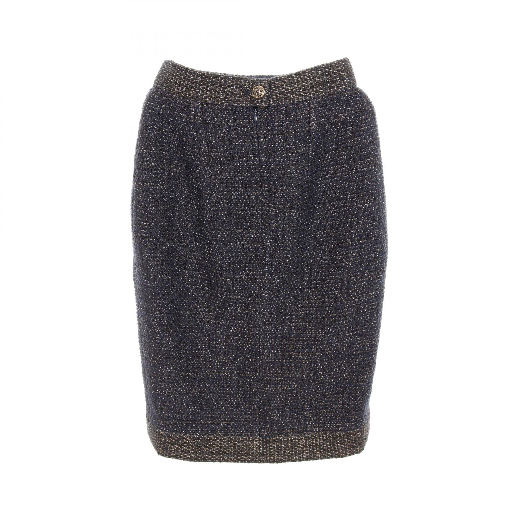 Chanel Gripoix Button Wool Viscose Skirt