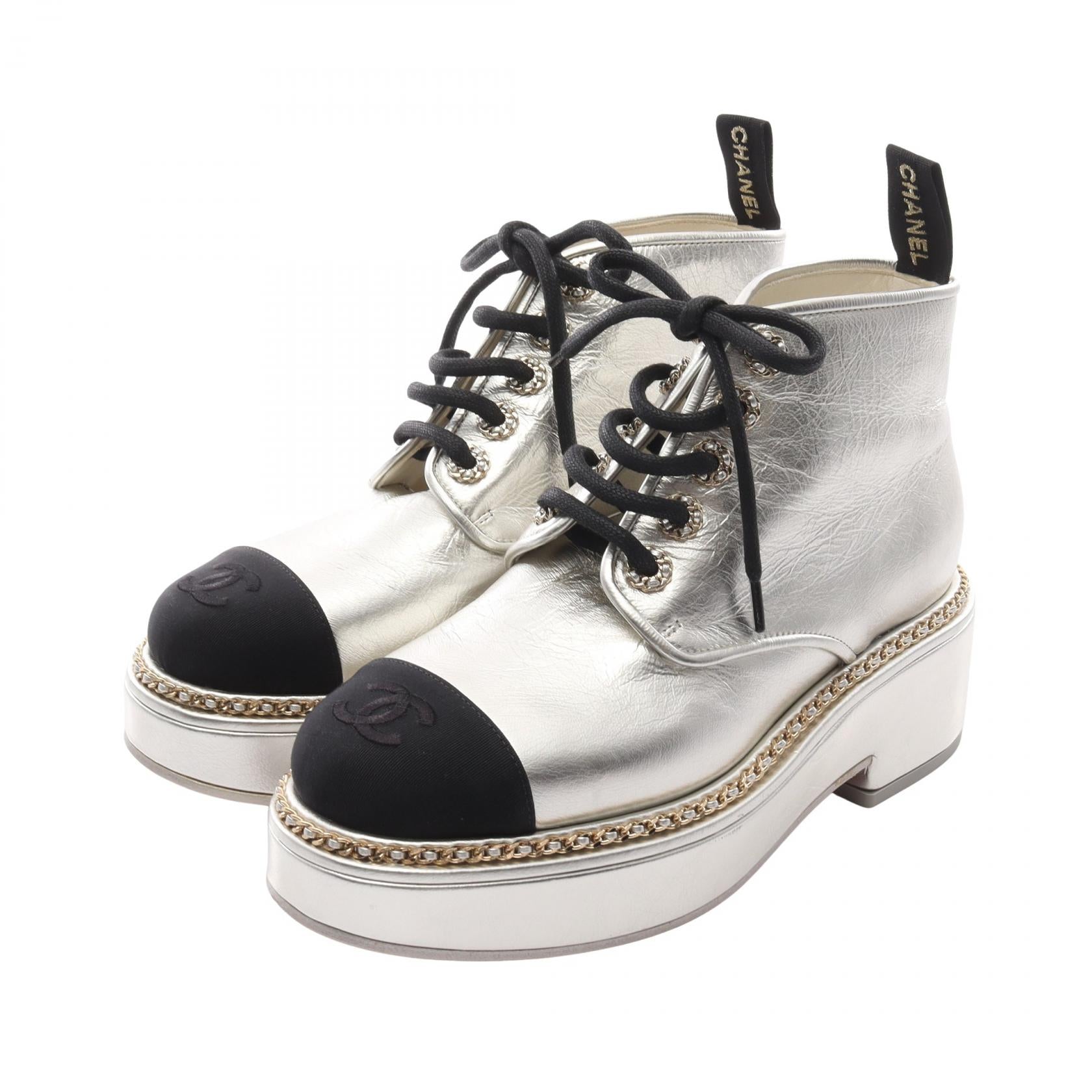 Chanel Coco Mark Leather Fabric Boots