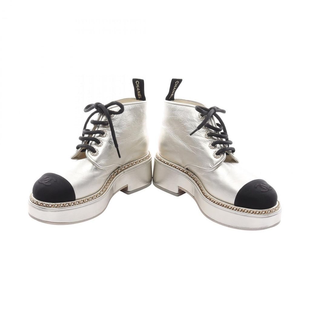 Chanel Coco Mark Leather Fabric Boots
