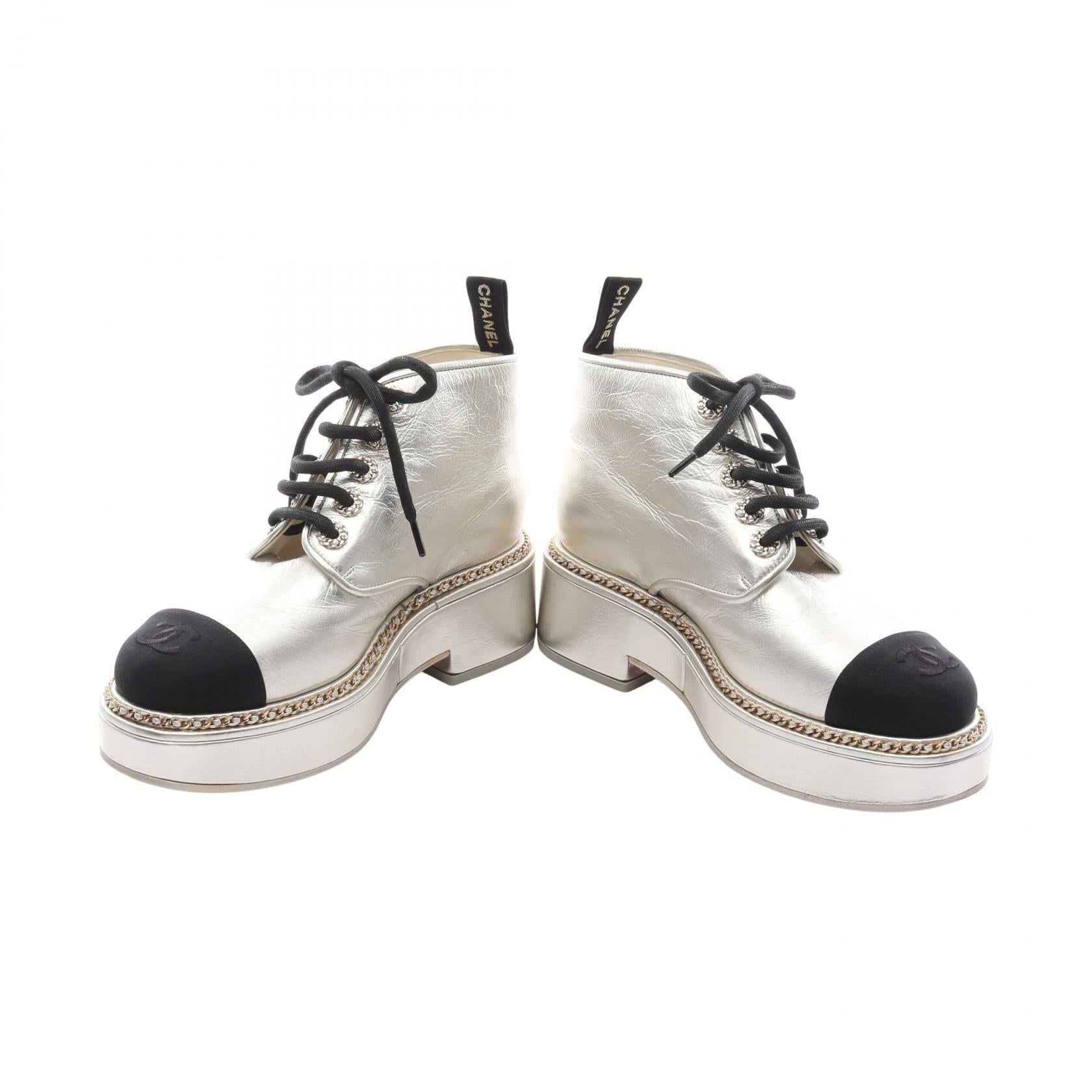 Chanel Coco Mark Leather Fabric Boots