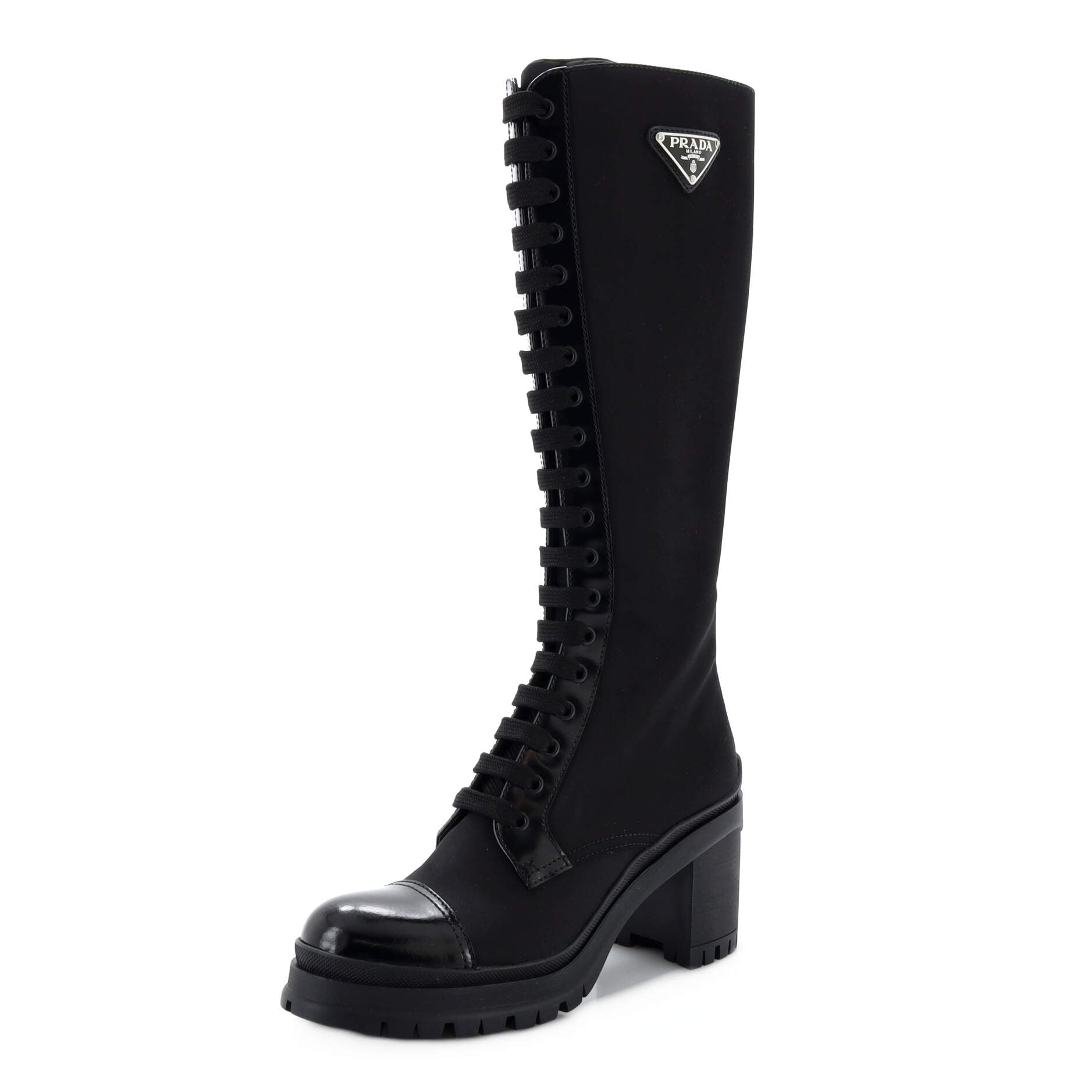 Women's Lace Up Combat Knee Boots Nylon with Leather