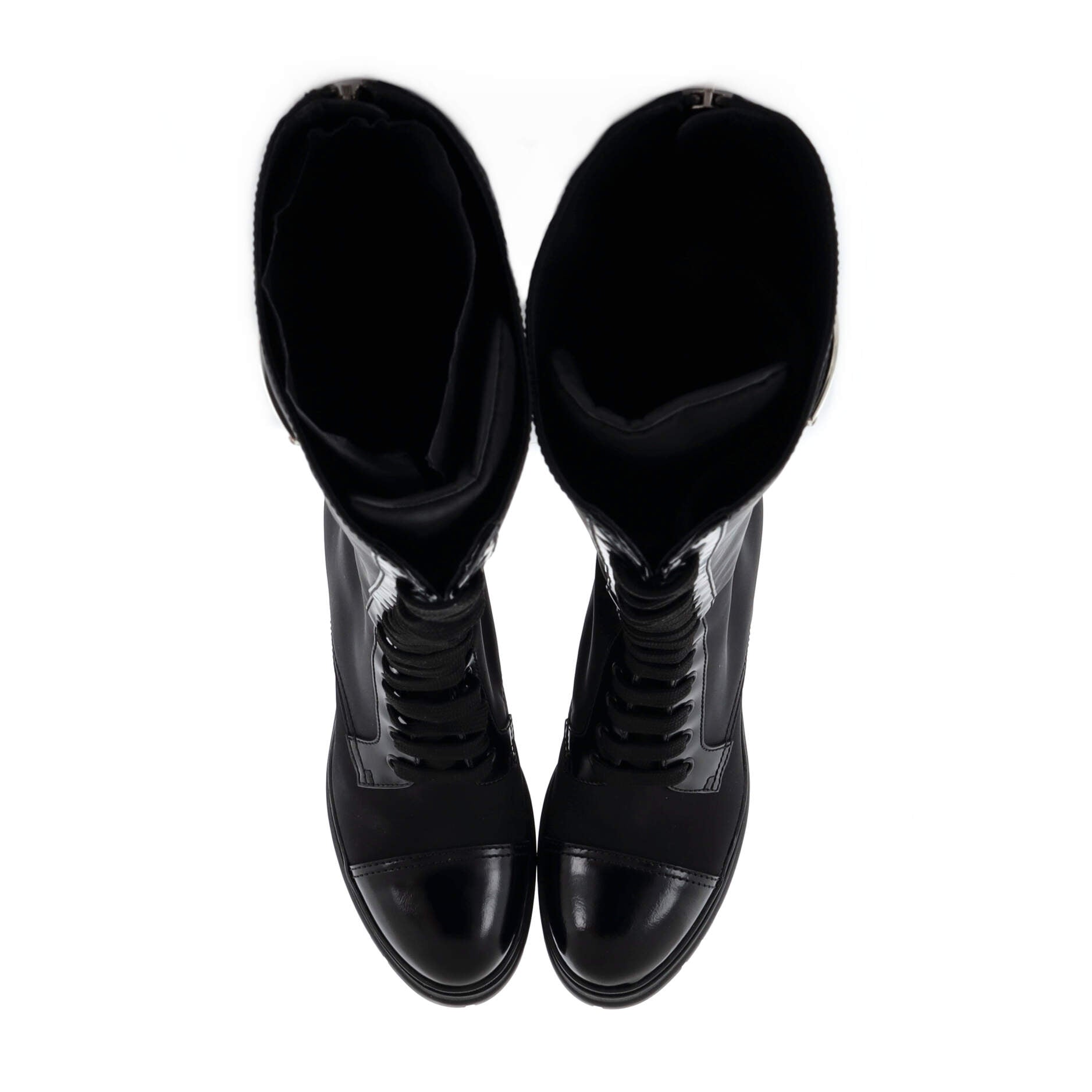 Women's Lace Up Combat Knee Boots Nylon with Leather