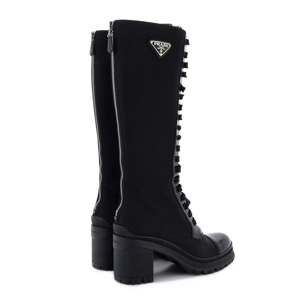 Women's Lace Up Combat Knee Boots Nylon with Leather