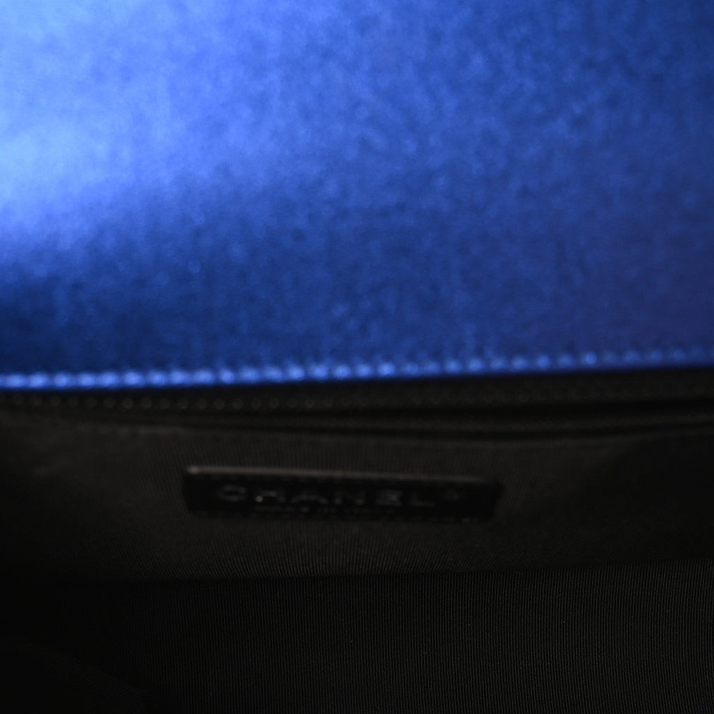 Metallic Patent Quilted New Medium Boy Flap Blue