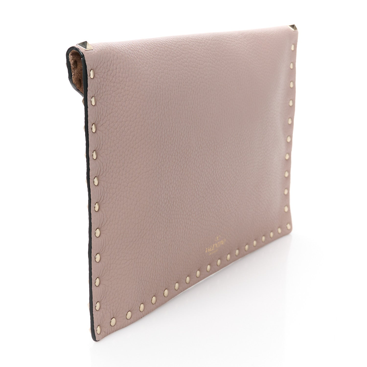 Pebbled Calfskin Large Rockstud Envelope Clutch Poudre