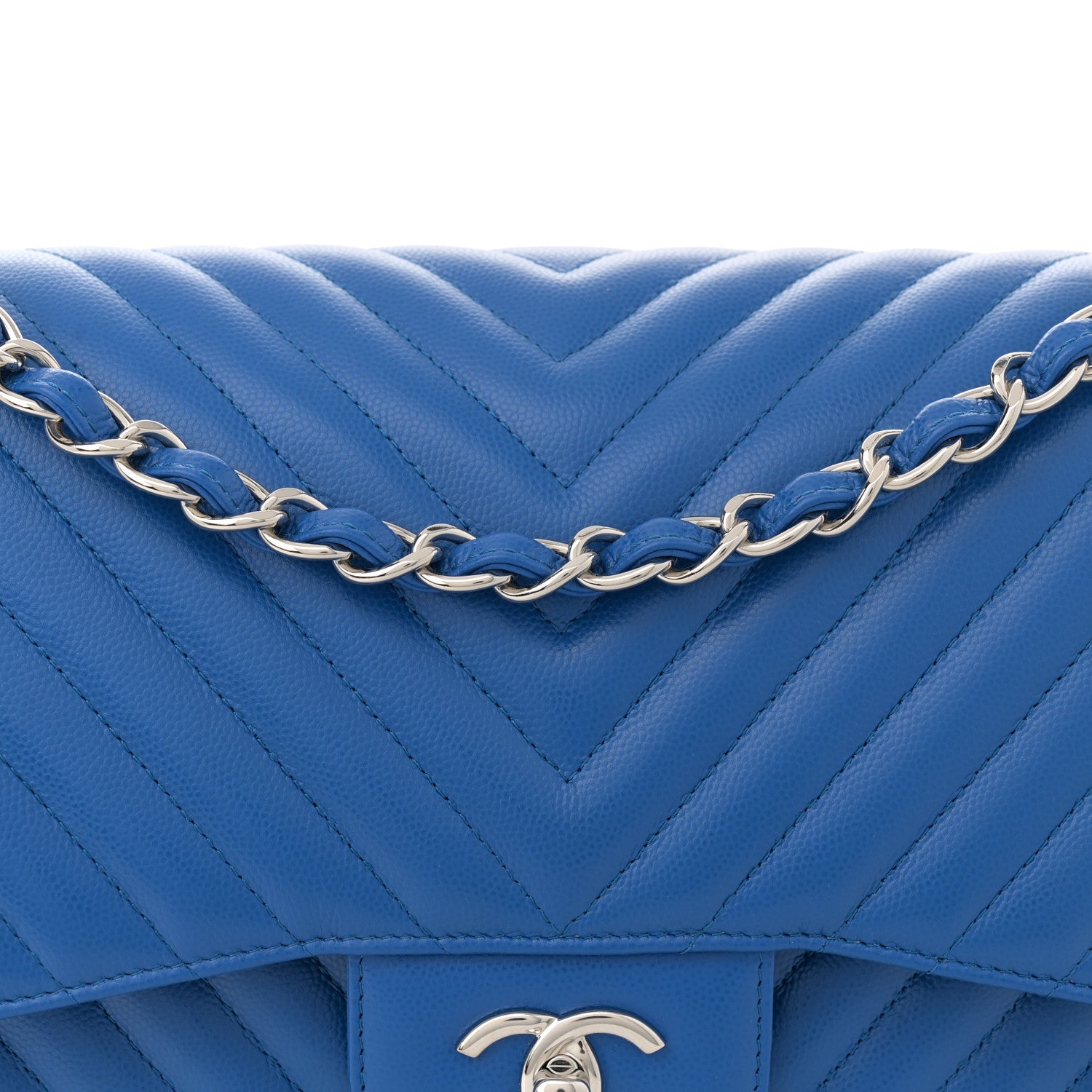 Caviar Chevron Quilted Jumbo Double Flap Blue