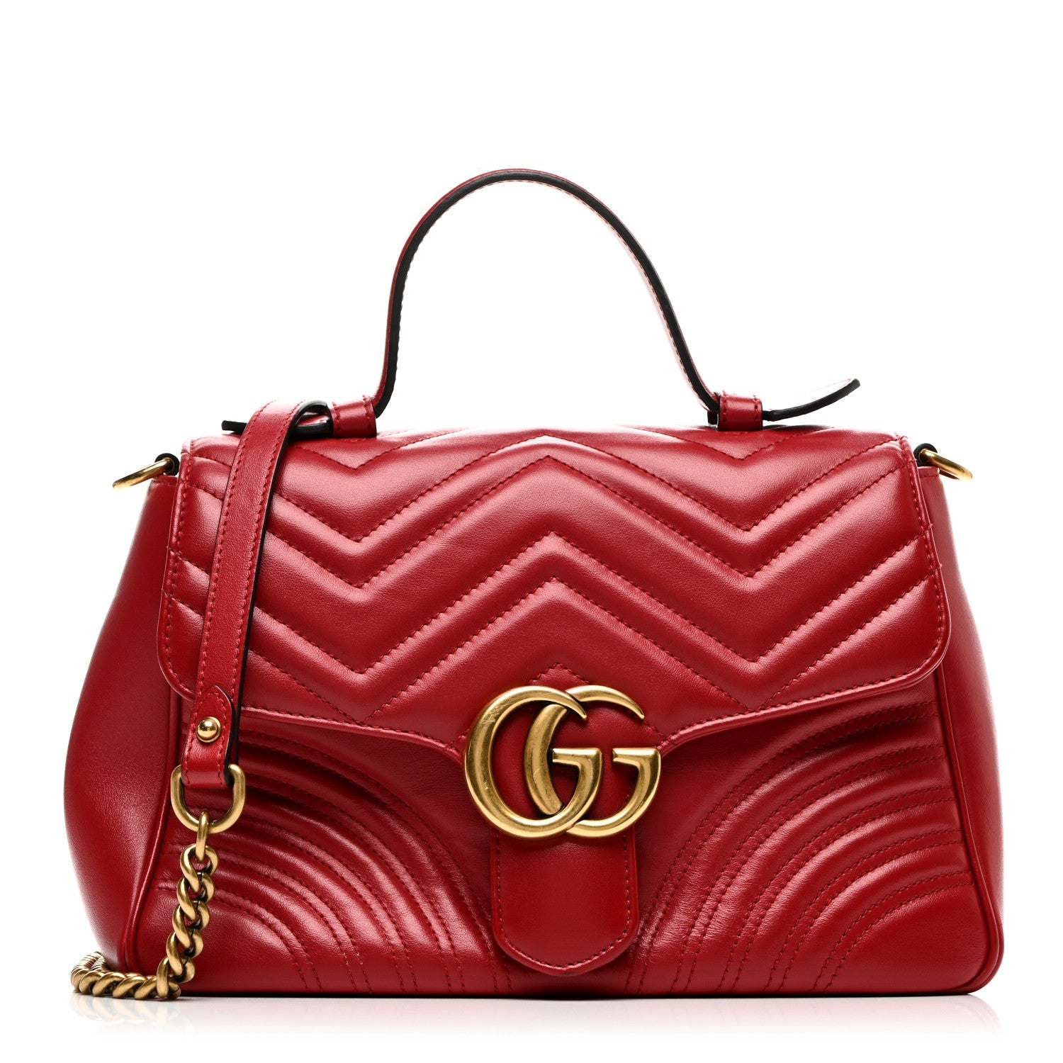 Calfskin Matelasse Small GG Marmont Top Handle Shoulder Bag Hibiscus Red