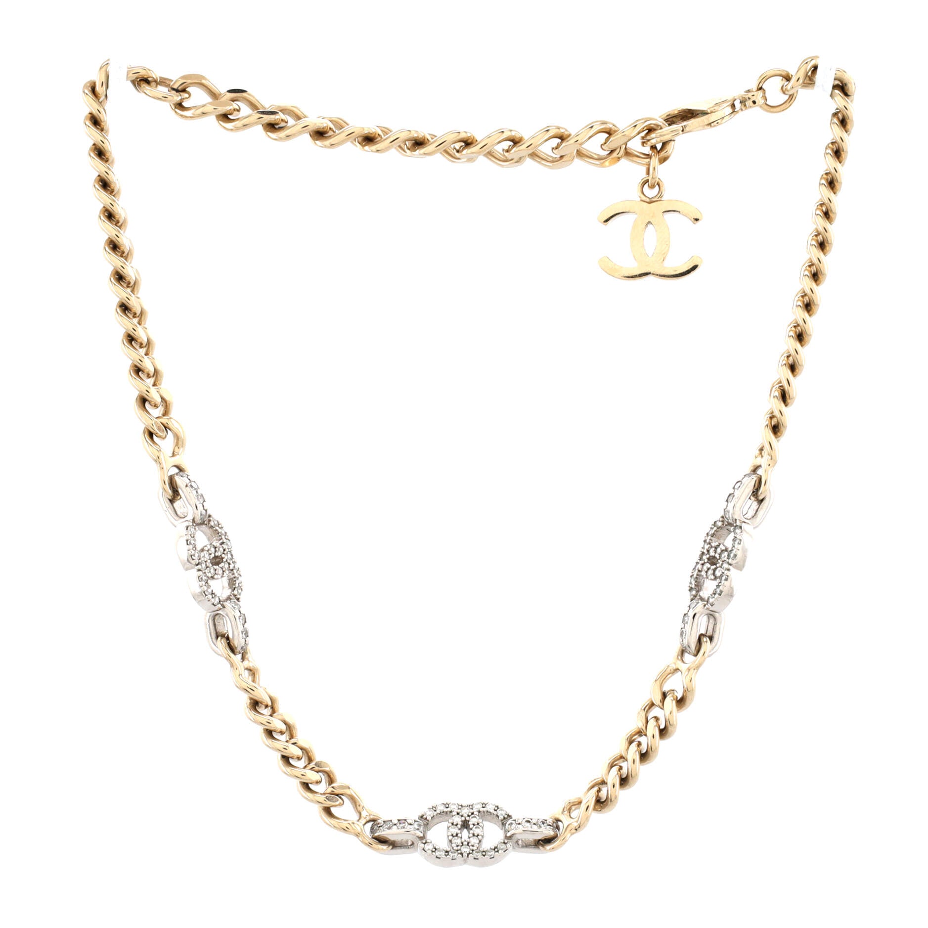 Triple CC Choker Necklace Metal with Crystals