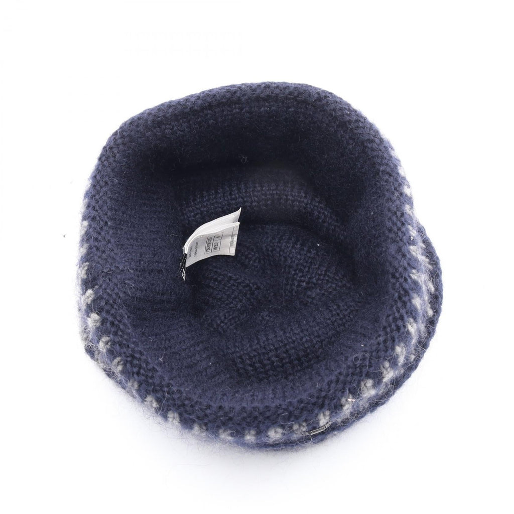 Chanel Coco Mark Button Wool Mohair Knit Cap