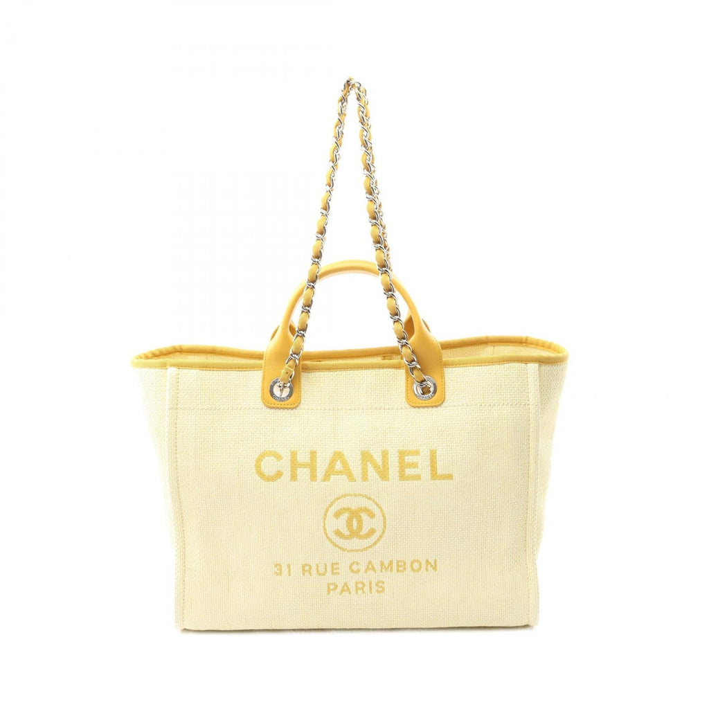Chanel Deauville Leather Raffia Tote Bag