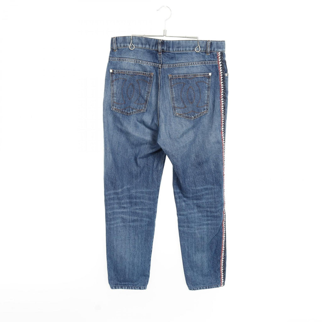 Chanel Tweed Trim Cotton Denim Pants