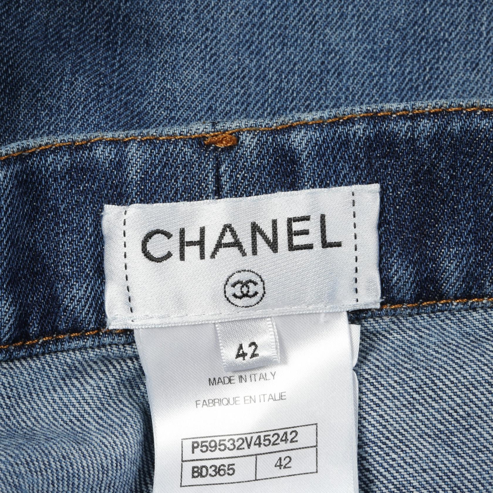 Chanel Tweed Trim Cotton Denim Pants