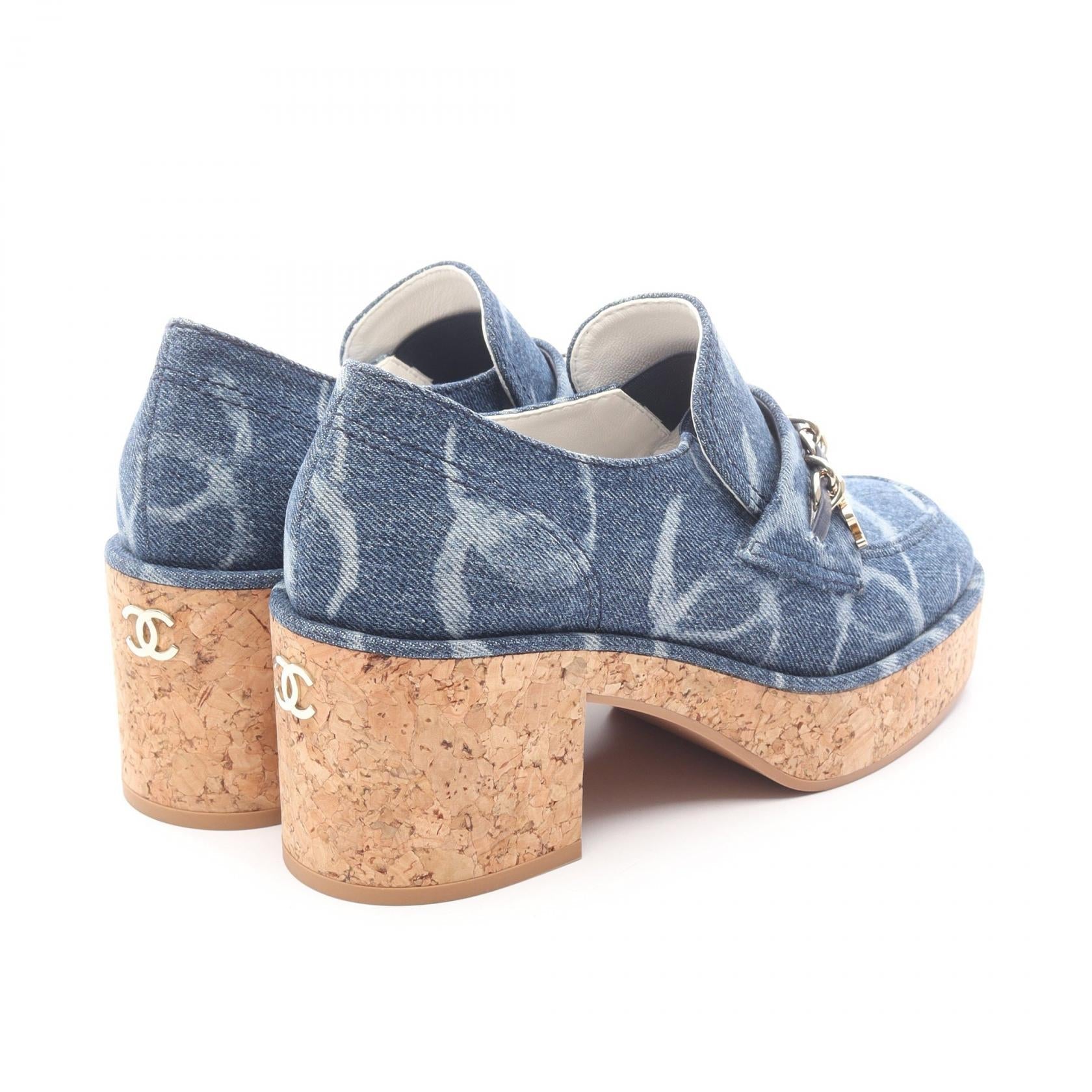 Chanel Coco Mark Denim Platform Loafers