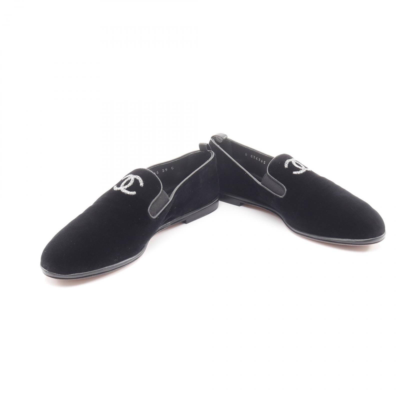Chanel Coco Mark Fabric Slip-on Shoes