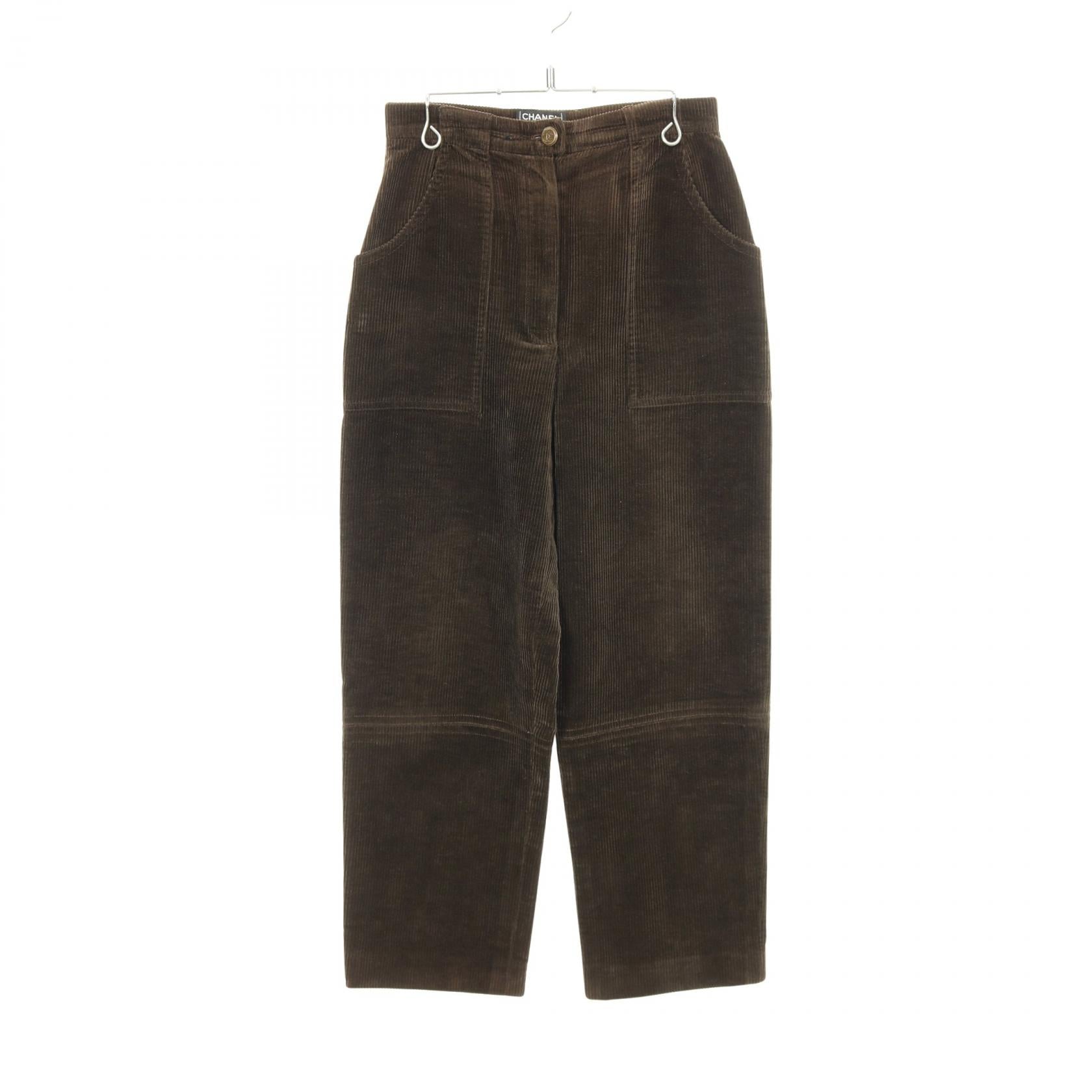 Chanel Coco Mark Button Corduroy Cotton Wool Pants