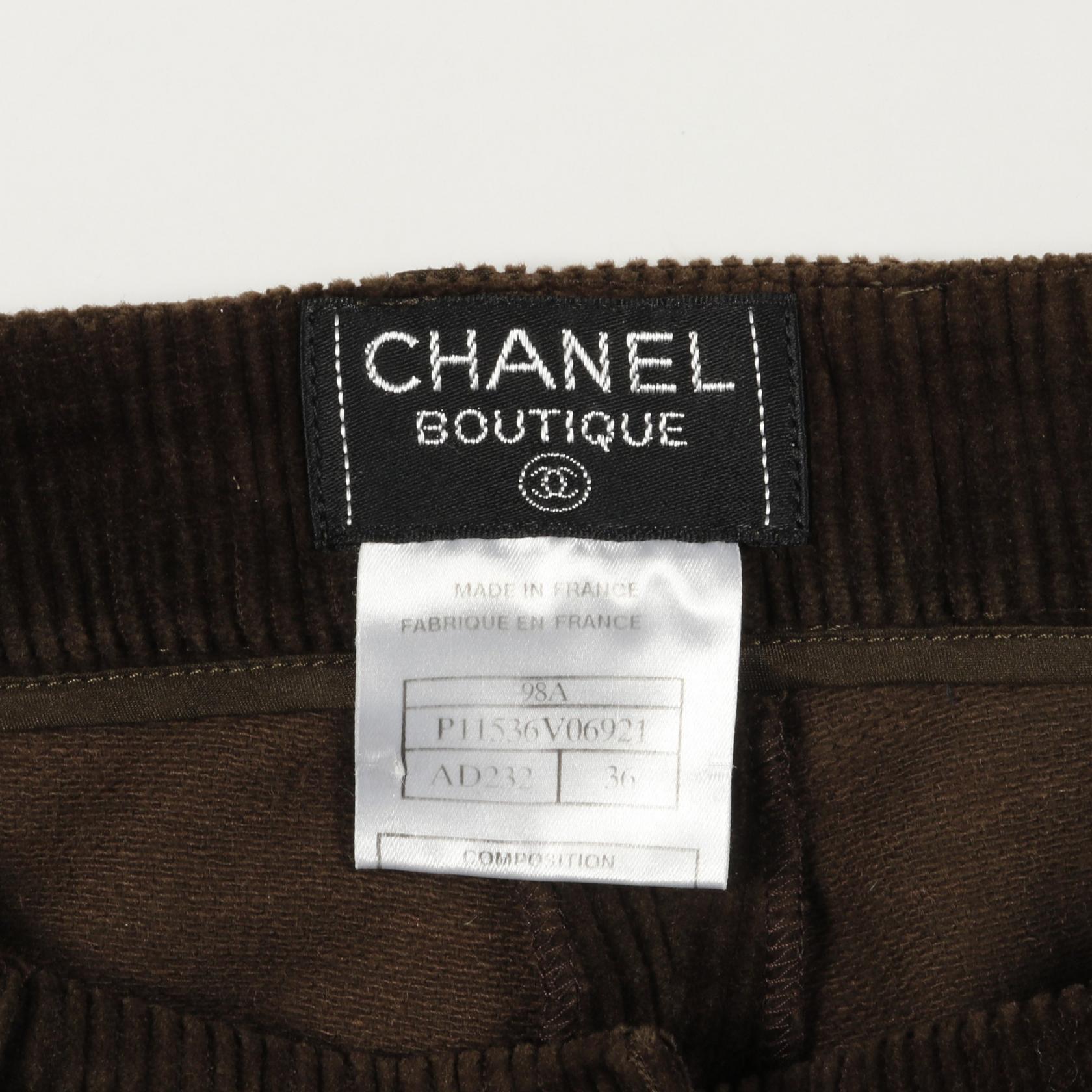 Chanel Coco Mark Button Corduroy Cotton Wool Pants