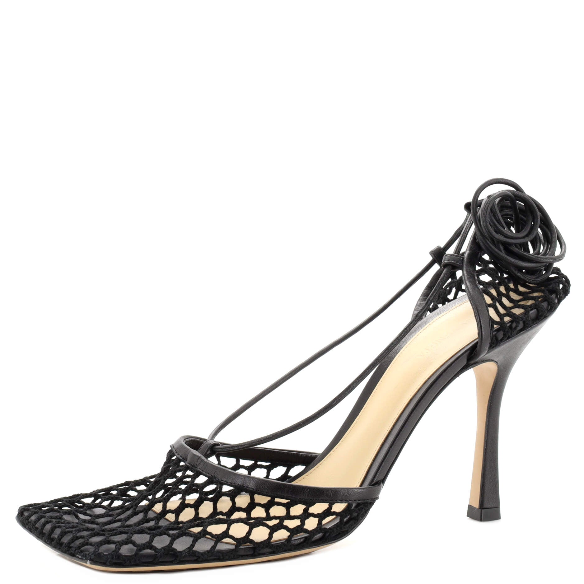 Women's Stretch Ankle Tie Heeled Sandals Mesh with Leather