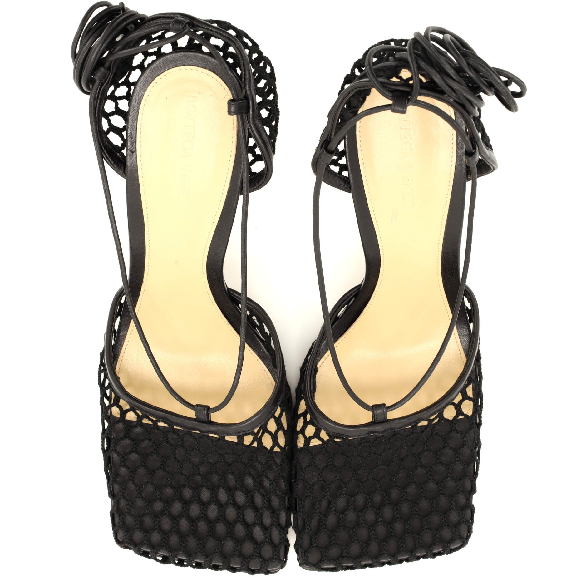 Women's Stretch Ankle Tie Heeled Sandals Mesh with Leather
