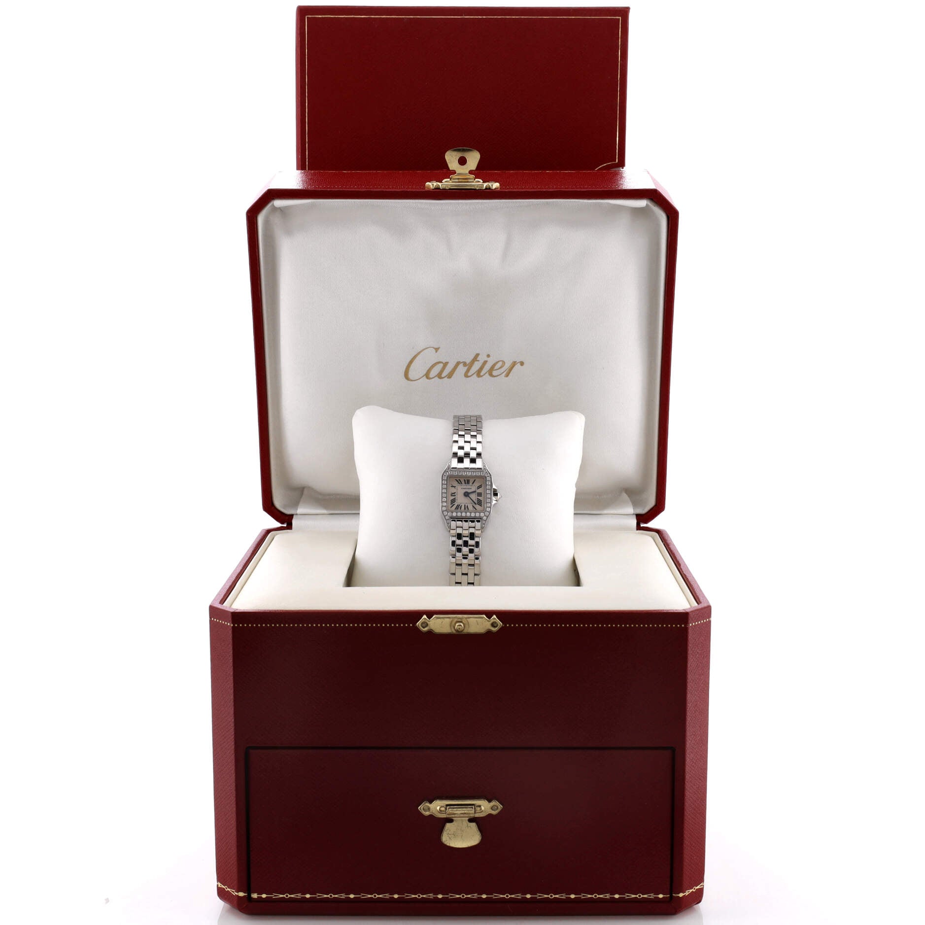 Santos Demoiselle Quartz Watch White Gold with Diamond Bezel 20