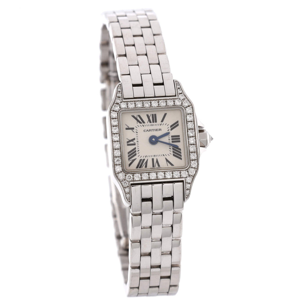 Santos Demoiselle Quartz Watch White Gold with Diamond Bezel 20
