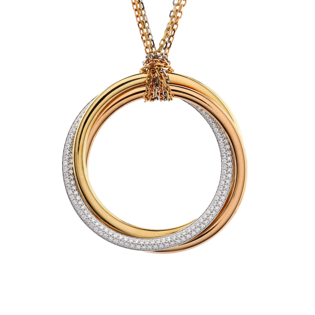 Trinity Pendant Necklace 18K Tricolor Gold with Diamonds Large