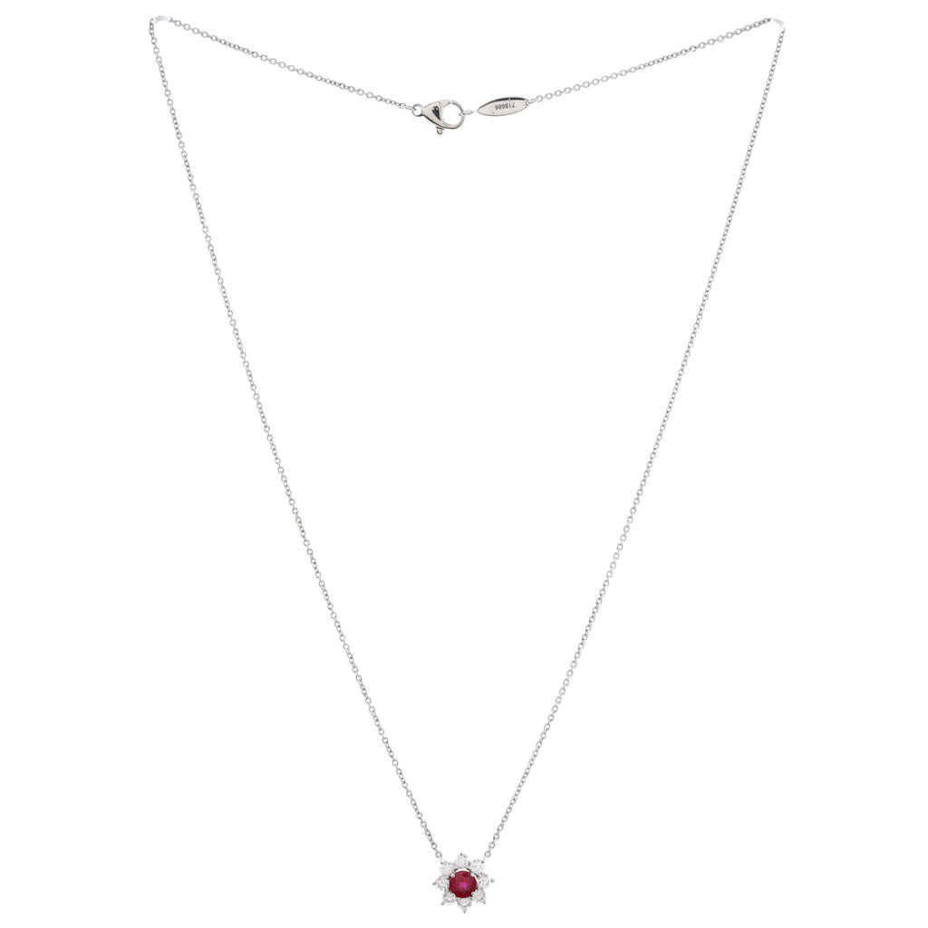Sunflower Petite Pendant Necklace Platinum with Ruby and Diamonds