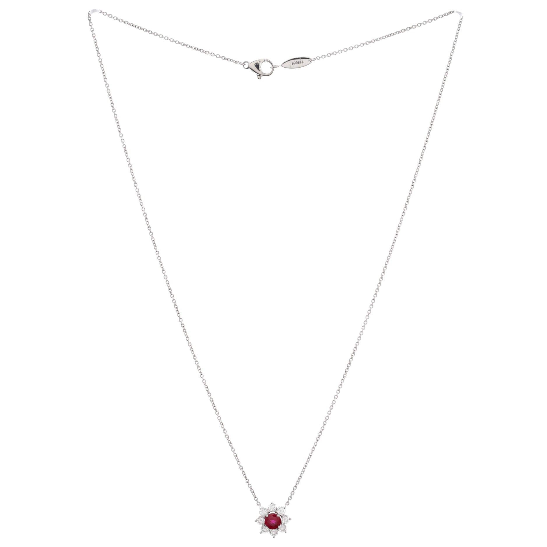 Sunflower Petite Pendant Necklace Platinum with Ruby and Diamonds