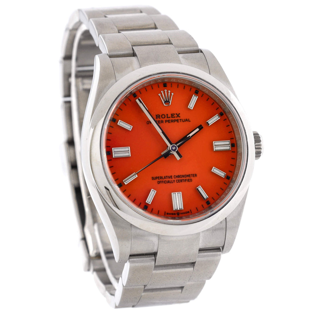 Oyster Perpetual Coral Red Automatic Watch Stainless Steel 36