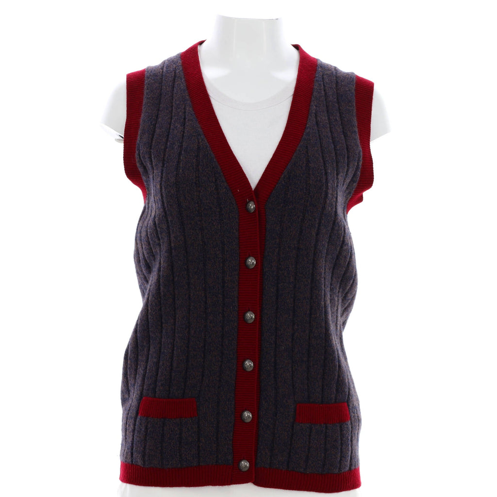 Women's Vintage Knit Button Up V-Neck Vest Wool