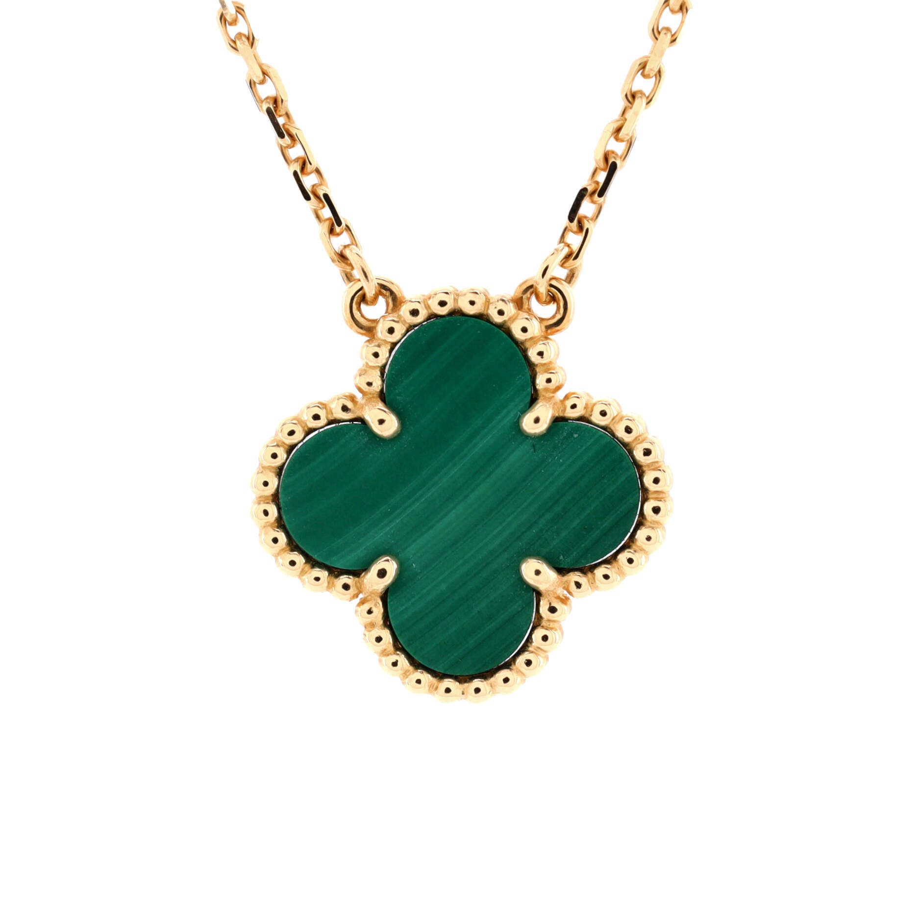 Vintage Alhambra Pendant Necklace 18K Yellow Gold and Malachite