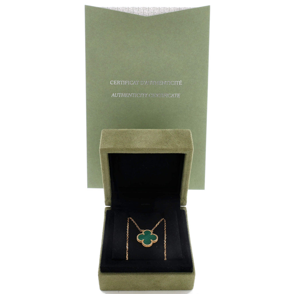 Vintage Alhambra Pendant Necklace 18K Yellow Gold and Malachite