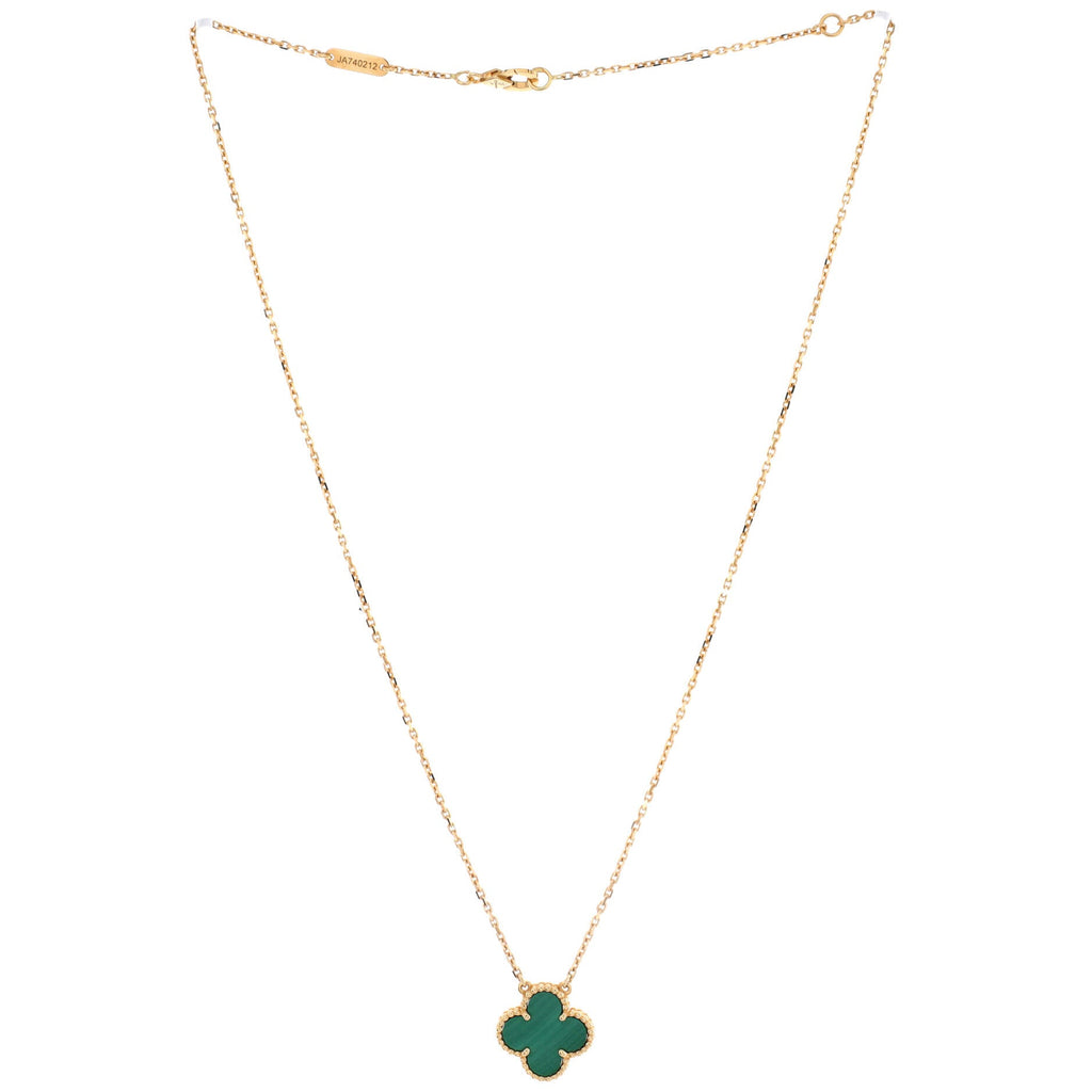 Vintage Alhambra Pendant Necklace 18K Yellow Gold and Malachite