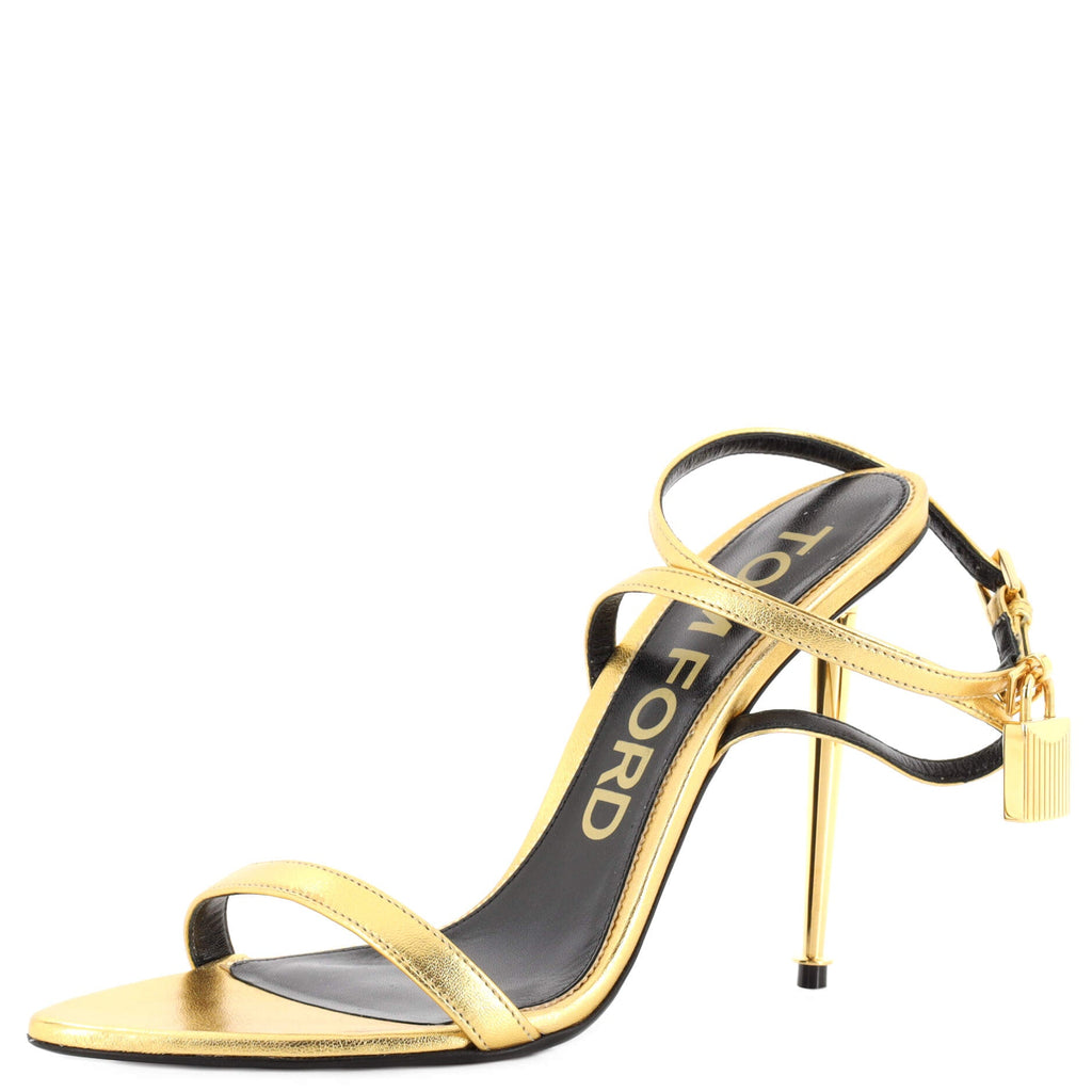 Women's Padlock Pointy Naked Heeled Sandals Leather 105