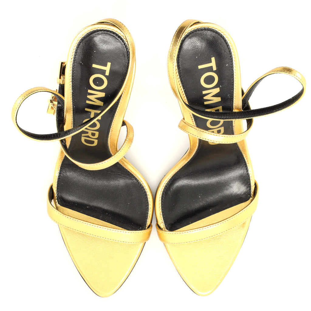 Women's Padlock Pointy Naked Heeled Sandals Leather 105